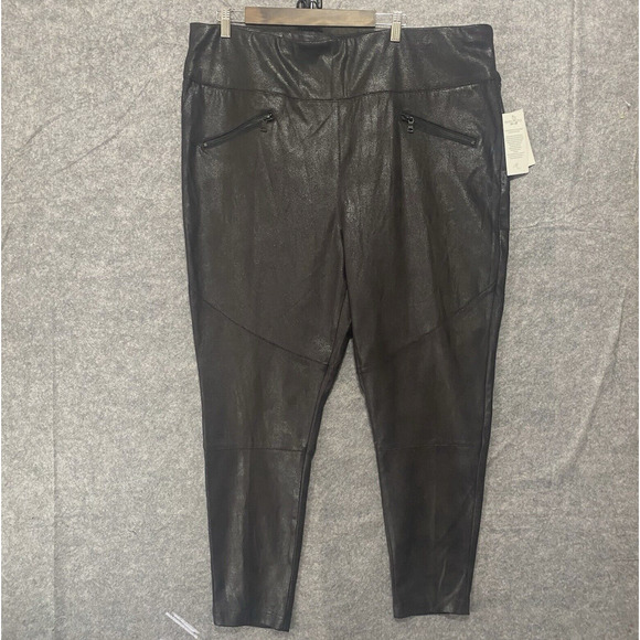 Melissa McCarthy Seven7‎ Faux Leather Pants Sz 3X Brown Stretch Holiday Party - Picture 1 of 9
